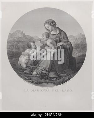 Jungfrau und Kind mit dem Säugling Johannes der Täufer, vor einer Landschaft, in einem Tundo (La Madonna del Lago) 1825 Giuseppe Longhi. Jungfrau und Kind mit dem Säugling Johannes dem Täufer, vor einer Landschaft, in einem Tundo (La Madonna del Lago). Giuseppe Longhi (Italienisch, Monza 1766–1831 Mailand). 1825. Gravur. Ausdrucke Stockfoto