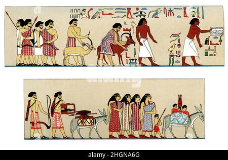Aus dem Grab des alten Ägyptens Offizieller Khnumhotep II in Beni Hasan: Westasiatische Ausländer, die Khnumhotep II mit Geschenken besuchen Stockfoto