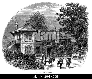 Schwarz-Weiß-Illustration; Sain Anne's Well, Malvern Hills, Worcestershire im 19th. Jahrhundert Stockfoto