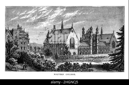 Schwarz-Weiß-Illustration; Malvern College im 19th. Jahrhundert Stockfoto