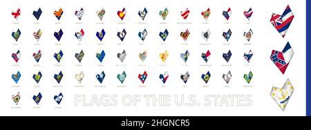 SYMBOLE der US-Bundesstaaten in Herzform. US-Staatsflaggen. Stock Vektor