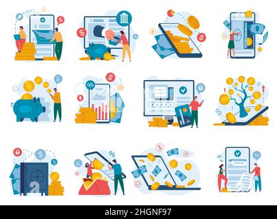 Online-Banking, schnelle Transaktion und Einkommen zu erhalten. Vektor-Banking-Internet, Business finanzielle Investitionen Illustration Stock Vektor