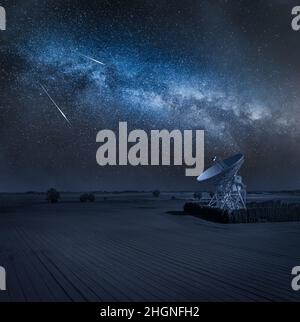 Milchstraße über astronomischem Observatorium in der Nacht. Sternwarte astronomisch auf braun in Polen abgelegt. Stockfoto