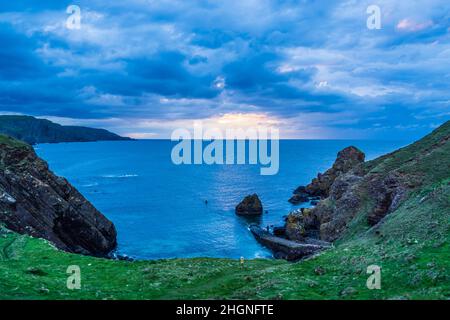 Die malerische Bucht von Pettico Wick (der Fels) ist schwer zugänglich und gehört zum Naturschutzgebiet St. Abbs Head in Berwickshire, Schottland Stockfoto