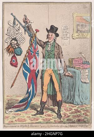 „Verbesserung der Gewichte und Maße“; oder Sir John SeeClear entdeckt Ye Ballance von Ye British Flag 1. Dezember 1798 James Gillray British. „Verbesserung der Gewichts- und Maßzahlen“; oder Sir John SeeClear entdeckt Ye Ballance von Ye British Flag. James Gillray (British, London 1756–1815 London). 1. Dezember 1798. Handkolorierte Radierung. Hannah Humphrey (London). Ausdrucke Stockfoto