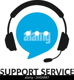 Support-Service mit Kopfhörern. Konzept der Beratung, Telemarketing, Berater, Sekretär isoliert auf weißem Hintergrund. Flacher moderner Vektor Stock Vektor