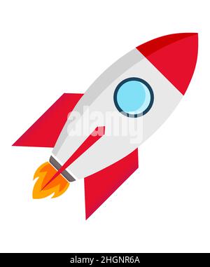 Raketenschiff-Ikone im flachen Stil. Einfaches Raumschiff-Symbol isoliert auf weißem Hintergrund. Abbildung des Raketenvektors Stock Vektor