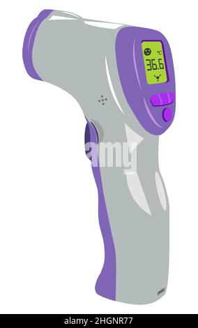 Berührungsloses Infrarot-Thermometer für Körpertemperatur. Realistische Darstellung des Thermometer-Vektors isoliert auf weißem Hintergrund Stock Vektor