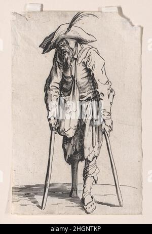 Le Mendiant a la Jambe de Bois (der Bettler mit dem hölzernen Bein), aus Les Gueux Suite appelée aussi Les Mendiants, Les Baroni, ou Les Barons (die Bettler, auch Barons genannt) ca. 1623 Jacques Callot Französisch. Le Mendiant a la Jambe de Bois (der Bettler mit dem hölzernen Bein), aus Les Gueux Suite appelée aussi Les Mendiants, Les Baroni, ou Les Barons (die Bettler, auch Barons genannt). Les Gueux Suite appelée aussi Les Mendiants, Les Baroni oder Les Barons. Jacques Callot (französisch, Nancy 1592–1635 Nancy). Ca. 1623. Radierung; erster Zustand von zwei (Lieure). Ausdrucke Stockfoto