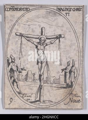 La Commémoration de l'Image du Christi (die Erinnerung an das Bild Christi), November 9th, aus Les Images De Tous Les Saincts et Saintes de L'Année (Bilder aller Heiligen und religiösen Ereignisse des Jahres) 1636 Jacques Callot Französisch dieser Druck ist Teil einer Serie, die aus einer Titelseite, einem Frontispiz und 122 Tafeln besteht. Jede dieser 122 Tafeln enthält vier ovale Szenen, die Heilige und religiöse Ereignisse für jeden Tag des Jahres darstellen. Diese Radierung war ursprünglich eine von vier ovalen Szenen auf einer Platte in der Serie. La Commémoration de l'Image du Christi (die Erinnerung an das Bild von Stockfoto