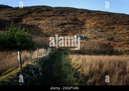 Granuaile Loop ist ein Spaziergang um den Derreens Hill auf Achill Island, Irland. Es bietet einen atemberaubenden Panoramablick. Unterwegs sehen Sie einsame Dörfer Stockfoto