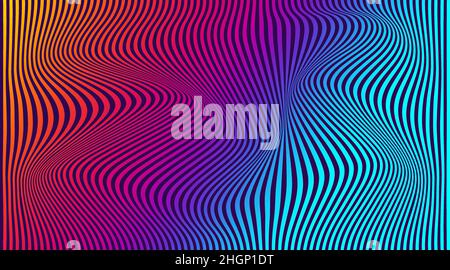 Hintergrund der Verzerrungslinien. Verzerrte Streifen, abstraktes modernes Muster. Op Art Illusion Wellen. Vektor 3D-Kurven. Dynamische Oberfläche Stock Vektor