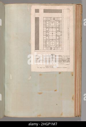 Seite aus einem Scrapbook mit Zeichnungen und mehreren Grafiken von Architektur, Innenräumen, Möbeln und anderen Objekten ca. 1800–1850 Workshop von Charles Percier. Seite aus einem Scrapbook mit Zeichnungen und mehreren Grafiken von Architektur, Innenräumen, Möbeln und anderen Objekten 706450 Stockfoto