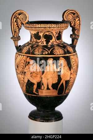 Terracotta Volute-Krater (Schüssel zum Mischen von Wein und Wasser) ca. 340–300 v. Chr. Etrusker jeder Aspekt dieser Vase - Form, Ornament, Figurenszenen - zeigt eine etruskische Neuinterpretation griechischer Modelle in ihrer kreativsten Form. Terrakotta-Volute-Krater (Schüssel zum Mischen von Wein und Wasser) 645157 Stockfoto