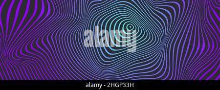 Hintergrund der Verzerrungslinien. Verzerrte Streifen, abstraktes modernes Muster. Op Art Illusion Wellen. Vektor 3D-Kurven. Dynamische Oberfläche Stock Vektor