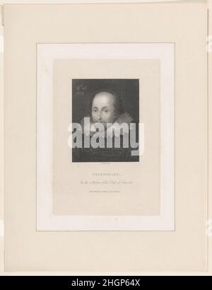 William Shakespeare (früher bekannt als) 1827 Thomas Wright zur Veranschaulichung von Wivells 'Inquiry Into the History of the Shakespeare Portraits' (1827) wurde dieses Bild auf ein Gemälde zurückgeführt, das Cornelius Johnson (oder Janssen) zugeschrieben wurde, dem Charles Jennens gehörte und der im Alter von vierzig Jahren Shakespeare darstellen sollte. Das ging von Jennens an den Herzog von Hamilton, Herzog von Somerset, dann Lady Ramsden im Bulstrode Park, in der Nähe von Reading, über, bevor er die Folger Shakespeare Library in Washington DC betrat. Heute, das 'Janssen Portrait', wird es nicht mehr geglaubt, um Shakespeare und ha darzustellen Stockfoto