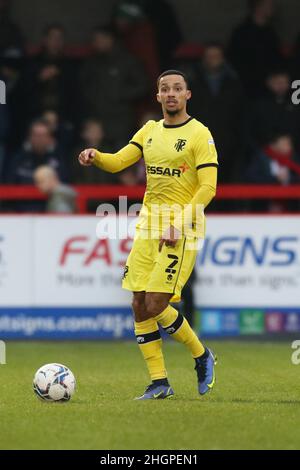 Crawley, Großbritannien. 22nd Januar 2022. Josh Dacres-Cogley von Tranmere Rovers während der Sky Bet League zwei Spiel zwischen Crawley Town und Tranmere Rovers im Checkatrade.com Stadium am 22nd 2022. Januar in Crawley, England. (Foto von Richard Ault/phcimages.com) Quelle: PHC Images/Alamy Live News Stockfoto