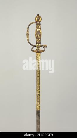 Smallsword präsentiert von der Stadt Paris an Kommandant Ildefonse Favé (1812–1894) vom 1856 Paul Bled Französisch Dieses kleine Schwert wurde von der Stadt Paris an Kommandant Ildefonse Favé überreicht, um an seine offizielle Ankündigung der Geburt Napoléons, Prinz Imperial (1856–1879), zu erinnern. Sohn von Kaiser Napoleon III., am 16. März 1856, wie die Inschrift auf der Klinge zeigt. Die Geburt des Bonaparte-Erben wurde als ein Ereignis von nationaler Bedeutung in ganz Frankreich gefeiert. Irgendwann nach der Ankündigung wurde dieses Schwert von Lepage-Moutier, einer renommierten Firma aus Paris, in Auftrag gegeben Stockfoto