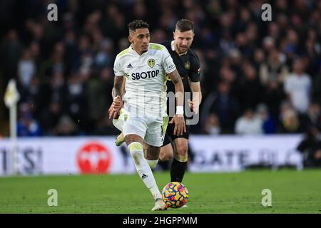 Leeds, Großbritannien. 22nd Januar 2022. Raphinha #10 von Leeds United macht während der Premier League Pause Leeds United gegen Newcastle United in der Elland Road, Leeds, Großbritannien, 22nd. Januar 2022 Credit: News Images /Alamy Live News Stockfoto