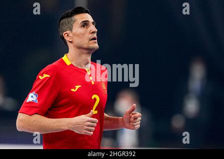 GRONINGEN, NIEDERLANDE - 22. JANUAR: Ortiz von Spanien beim Männer-Futsal-EM 2022-Spiel der Gruppe D zwischen Spanien und Bosnien und Herzegowina am 22. Januar 2022 auf der Martiniplaza in Groningen, Niederlande (Foto: Andre Weening/Orange Picles) Stockfoto