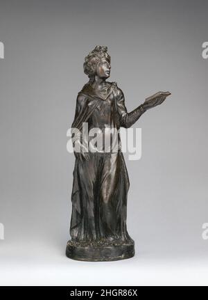 Allegorische weibliche Statutette einer Tugend oder Sibyl Mitte des 16th. Jahrhunderts Agostino Zoppo die offenen Rücken dieser und einer verwandten Statuette (1997,512) tragen die Reste von Gips, die sie wahrscheinlich in Nischen sicherten. Der figürliche Stil ist identisch mit dem der nickelten Figuren auf dem Grab von Tito Livio im Palazzo della Ragione, Padua, von 1547.. Allegorische weibliche Statutette einer Tugend oder Sibyl. Agostino Zoppo (Italienisch, ca. 1520–1572). Italienisch, Padua. Mitte des 16th. Jahrhunderts. Bronze. Skulptur-Bronze Stockfoto