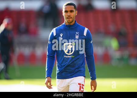 NOTTINGHAM, GROSSBRITANNIEN. JAN 22nd Max Lowe von Nottingham Forest während des Sky Bet Championship-Spiels zwischen Nottingham Forest und Derby County am City Ground, Nottingham, am Samstag, 22nd. Januar 2022. (Kredit: Jon Hobley | MI News) Kredit: MI Nachrichten & Sport /Alamy Live News Stockfoto