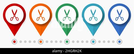 Scissors Concept Vektor-Icon-Set, flache Design-Zeiger, Infografik-Vorlage Stock Vektor