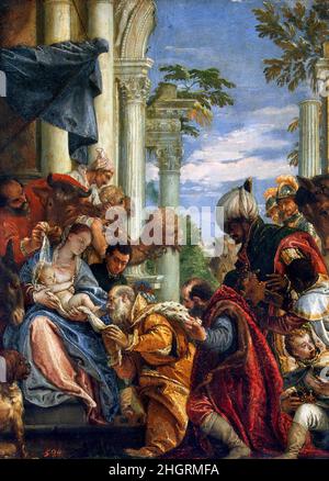 Die Anbetung der Könige von Paolo Veronese (1528–1588), Öl auf Kupferstich, 1570s Stockfoto