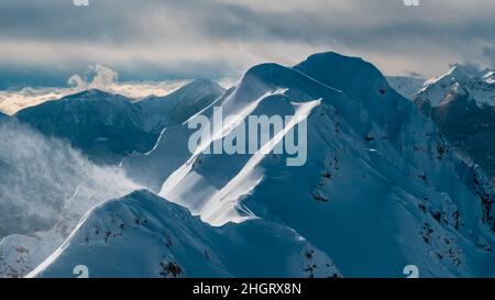 Auf dem Berg Zoncolan, Karnischen alpen nach einem großen Schneefall. Provinz Udine, Region Friaul-Julisch Venetien, Italien Stockfoto
