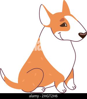 Bullterrier im flachen Stil. Rothaariger Hund mit weißen Flecken. Vektorgrafik Stock Vektor