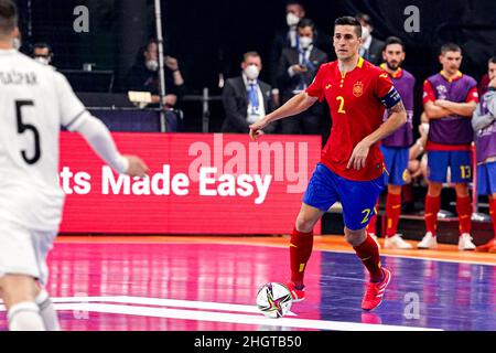 GRONINGEN, NIEDERLANDE - 22. JANUAR: Ortiz von Spanien beim Männer-Futsal-EM 2022-Spiel der Gruppe D zwischen Spanien und Bosnien und Herzegowina am 22. Januar 2022 auf der Martiniplaza in Groningen, Niederlande (Foto: Andre Weening/Orange Picles) Stockfoto