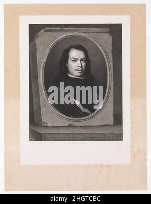 Murillo, nach einem Selbstporträt des Künstlers ca. 1842 Auguste Blanchard fils aîné zur Diskussion dieses Drucks in Bezug auf Porträts von Murillo siehe X. F. Salmon, ''an Arsenal of Passions'; The Frick Self-Portrait from Sevilla to Manhattan', in 'Murillo: The Self-Portraits', exhbt.cat, Frick Collection New York, 2017, S.69-85.. Murillo, nach einem Selbstporträt des Künstlers. Auguste Blanchard fils aîné (Französisch, Paris 1792–1849 Paris). Ca. 1842. Radierung und Gravur auf Chine collé; Proof. Henry Gache (Französisch, aktiv ca. 1836–67). Bartolomé Estebán Murillo (Spanisch, Sevilla 1617–1682 Sevilla). Stockfoto