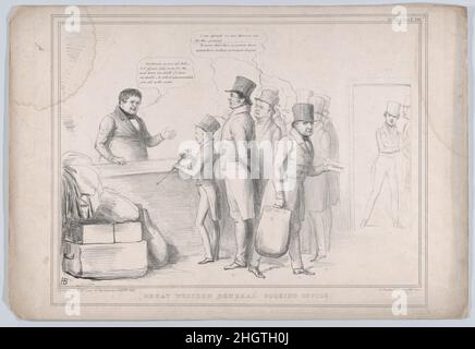 Great Western General Booking Office 31. August 1837 John Doyle. Großartiges Western General Booking Office. HB-Skizzen, Nr. 499. John Doyle (Irisch, Dublin 1797–1868 London). 31. August 1837. Lithographie. Thomas McLean (Großbritannien, 1788–1875). Ausdrucke Stockfoto