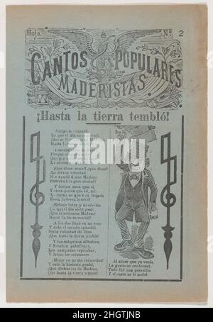 Ein Broadsheet, das einen der Gründer der mexikanischen Revolution, Francisco Madero, in Anzug und Zylinder zeigt, der auf die Sätze 'Que Si' und 'Que No' verweist. 1911 José Guadalupe Posada. Ein Broadsheet, das einen der Gründer der mexikanischen Revolution, Francisco Madero, in Anzug und Zylinder zeigt, der auf die Phrasen 'Que Si' und 'Que No' verweist. José Guadalupe Posada (mexikanisch, 1851–1913). Ca. 1911. Fotorelief und Buchdruck auf grauem Papier. Antonio Vanegas Arroyo (1850–1917, Mexikanisch). Ausdrucke Stockfoto