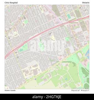 Civic Hospital, Ottawa, Kanada, Ontario, N 45 23' 52'', W 75 43' 2'', MAP, Timeless Map veröffentlicht im Jahr 2021. Reisende, Entdecker und Abenteurer wie Florence Nightingale, David Livingstone, Ernest Shackleton, Lewis and Clark und Sherlock Holmes haben sich bei der Planung von Reisen zu den entlegensten Ecken der Welt auf Karten verlassen.Timeless Maps kartiert die meisten Orte auf der Welt und zeigt die Verwirklichung großer Träume Stockfoto