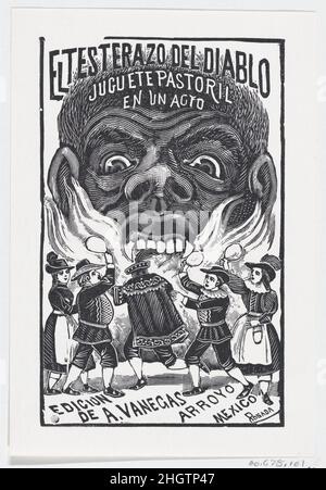 Ein Dämon, der Feuer atmet und Menschen, die im Vordergrund herumlaufen, Illustration für 'El Testerazo del Diablo', veröffentlicht von Antonio Vanegas Arroyo Ca. 1880–1910 José Guadalupe Posada. Ein Dämon, der Feuer atmet und Menschen, die im Vordergrund herumlaufen, Illustration für „El Testerazo del Diablo“, veröffentlicht von Antonio Vanegas Arroyo. José Guadalupe Posada (mexikanisch, 1851–1913). Ca. 1880–1910. Holzstich. Ausdrucke Stockfoto