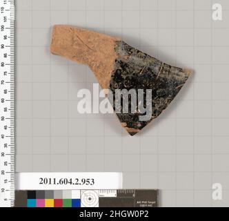 Terrakotta-Fragment einer oinochoe (Krug) Mitte des 5th. Jahrhunderts v. Chr. Griechisch, attisch Unterer Teil einer drapierten Figur?. Terrakotta-Fragment einer Oinochoe (Krug). Griechisch, Dachboden. Mitte des 5th. Jahrhunderts v. Chr. Terrakotta; rote Figur. Klassisch. Vasen Stockfoto