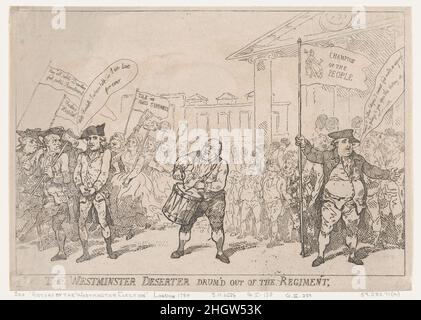 Die Westminster Deserteur Drum'd aus dem Regiment 18. Mai 1784 Thomas Rowlandson. Die Westminster Deserter Drum wurde aus dem Regiment geholt. Thomas Rowlandson (British, London 1757–1827 London). 18.Mai 1784. Ätzen. Hannah Humphrey (London). Ausdrucke Stockfoto