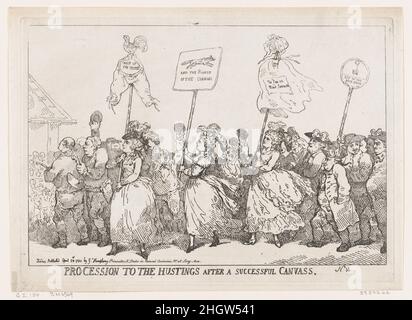 Prozession zu den Hustings nach Einer erfolgreichen Leinwand 30. April 1784 Thomas Rowlandson. Prozession zu den Hustings nach Einer erfolgreichen Leinwand. Thomas Rowlandson (British, London 1757–1827 London). 30. April 1784. Ätzen. William Humphrey (britisch, 1742?–in oder vor 1814). Ausdrucke Stockfoto