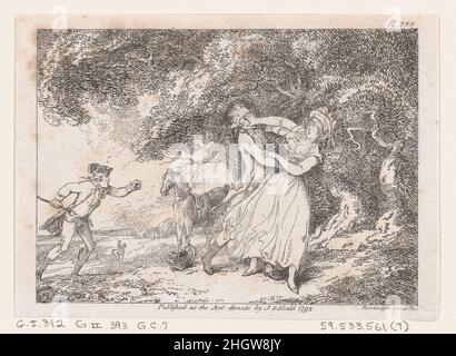 Joseph Hastens to Rescue Fanny from Imminent Danger, from 'The Adventures of Joseph Andrews, and his friend Mr. Abraham Adams' 1792 Thomas Rowlandson. Joseph Hastens to Rescue Fanny from Imminent Danger, from 'The Adventures of Joseph Andrews, and his friend Mr. Abraham Adams'. Adventures of Joseph Andrews. Thomas Rowlandson (British, London 1757–1827 London). 1792. Etching. James Sibbald (British, Whitlaw, Roxburghshire, Scotland 1747–1803 Edinburgh). Prints Stock Photo