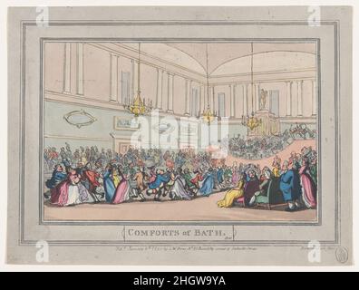 Badekomfort, Teller 10 6. Januar 1798 Thomas Rowlandson. Komfort des Bades, Teller 10. Komfort von Bath. Thomas Rowlandson (British, London 1757–1827 London). 6. Januar 1798. Handkolorierte Radierung und Aquatinta. S. W. Fores (London). Ausdrucke Stockfoto