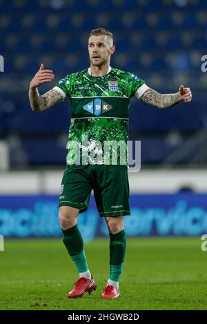 HEERENVEEN, NIEDERLANDE - 22. JANUAR: Maikel Van der Werff von PEC Zwolle während des niederländischen Eredivisie-Spiels zwischen SC Heerenveen und PEC Zwolle am 22. Januar 2022 im Abe Lenstra Stadion in Heerenveen, Niederlande (Foto: Peter Lous/Orange Picles) Stockfoto