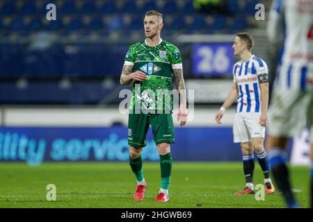 HEERENVEEN, NIEDERLANDE - 22. JANUAR: Maikel Van der Werff von PEC Zwolle während des niederländischen Eredivisie-Spiels zwischen SC Heerenveen und PEC Zwolle am 22. Januar 2022 im Abe Lenstra Stadion in Heerenveen, Niederlande (Foto: Peter Lous/Orange Picles) Stockfoto