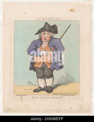 Die Aktien Sind Unten - Heigh-Ho!! 10. August 1799 Thomas Rowlandson. Die Aktien Sind Unten - Heigh-Ho!!. Schwankungen In Der Stadt. Thomas Rowlandson (British, London 1757–1827 London). 10. August 1799. Handkolorierte Radierung. Rudolph Ackermann, London (tätig 1794–1829). Ausdrucke Stockfoto