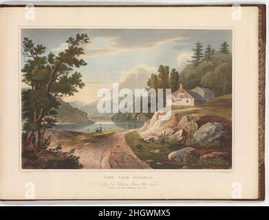 Blick In Der Nähe Von Fishkill (No 17 des Hudson River Portfolios) 1823–24 John Hill Amerikaner, Born England Wir schauen hier nördlich von Fishkill Landing, ein paar Meilen über West Point am Hudson. John Aggs verwandter Text sagt uns, dass „dieser Abschnitt des Landes... ein geheiligter Ort für den Historiker ist; Und bekleidet mit all der erhabenen Größe ihrer eigenen unzugänglichen Majestät, wo die Natur die mickrigen Bemühungen der menschlichen Kunst anzieht und doch verspottet, werden die Malerin und der Dichter je ihre würdigsten und attraktivsten Modelle finden. Es gibt eine bemerkenswerte Stille und Schönheit in der Aussicht ... der Künstler hat sich gekünstelt ... zu thr Stockfoto