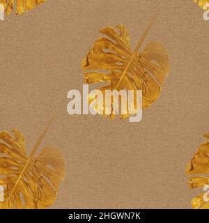 Nahtlose Papierstruktur mit goldenem Blattmotiv. Nahtloses Muster. Vintage-Style. Stockfoto
