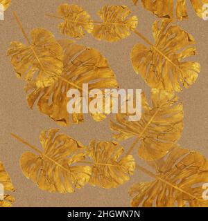 Nahtlose Papierstruktur mit goldenem Blattmotiv. Nahtloses Muster. Vintage-Style. Stockfoto