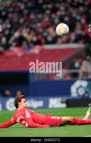 Madrid, Spanien. 22nd Januar 2022. Madrid, Spanien; 22.01.2022.- Atletico de Madrid vs Valencia siccer to La Liga Spain Match 22 im Wanda Metropolitano Stadion in Madrid. Atletico de Madrid Player Joao Felix Credit: Juan Carlos Rojas/dpa/Alamy Live News Stockfoto