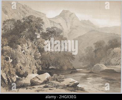 Landschaft 19th Jahrhundert Alexandre Calame. Landschaft. Alexandre Calame (Schweizer, Vevey 1810–1864 Menton). 19th Jahrhundert. Lithographie. Ausdrucke Stockfoto