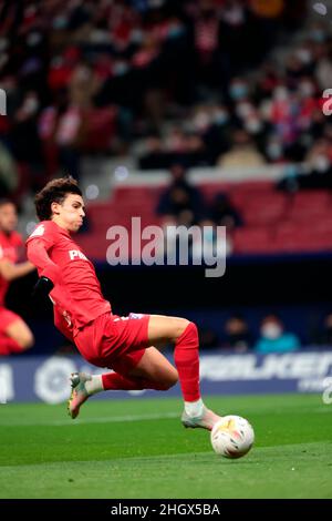 Madrid, Spanien. 22nd Januar 2022. Madrid, Spanien; 22.01.2022.- Atletico de Madrid vs Valencia siccer to La Liga Spain Match 22 im Wanda Metropolitano Stadion in Madrid. Atletico de Madrid Player Joao Felix Credit: Juan Carlos Rojas/dpa/Alamy Live News Stockfoto